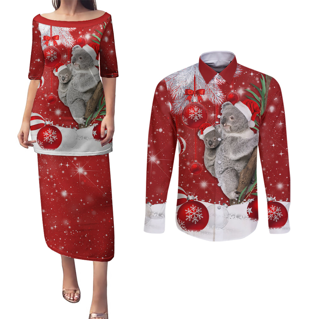 australia-christmas-couples-matching-puletasi-dress-and-long-sleeve-button-shirt-santa-koala-ver02