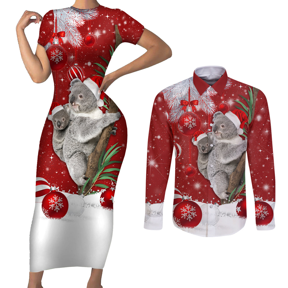 australia-christmas-couples-matching-short-sleeve-bodycon-dress-and-long-sleeve-button-shirt-santa-koala-ver02