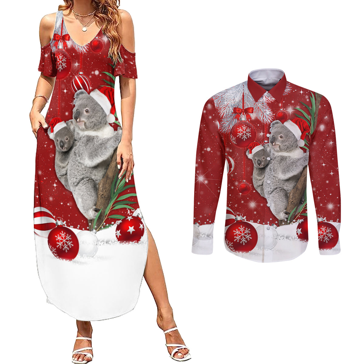 australia-christmas-couples-matching-summer-maxi-dress-and-long-sleeve-button-shirt-santa-koala-ver02