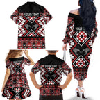 Personalised Taniko Motifs Aotearoa Family Matching Off The Shoulder Long Sleeve Dress and Hawaiian Shirt Waitangi Kowhaiwhai Kiwi