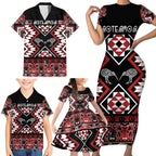 Personalised Taniko Motifs Aotearoa Family Matching Short Sleeve Bodycon Dress and Hawaiian Shirt Waitangi Kowhaiwhai Kiwi