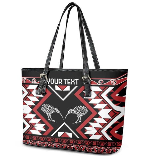 Personalised Taniko Motifs Aotearoa Leather Tote Bag Waitangi Kowhaiwhai Kiwi