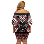 Personalised Taniko Motifs Aotearoa Off Shoulder Short Dress Waitangi Kowhaiwhai Kiwi