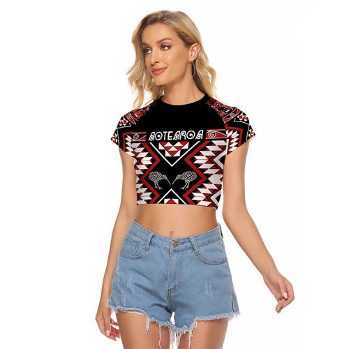 Personalised Taniko Motifs Aotearoa Raglan Cropped T Shirt Waitangi Kowhaiwhai Kiwi