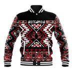 Personalised Aotearoa Waitangi Baseball Jacket Taniko Motifs - Mania Gecko