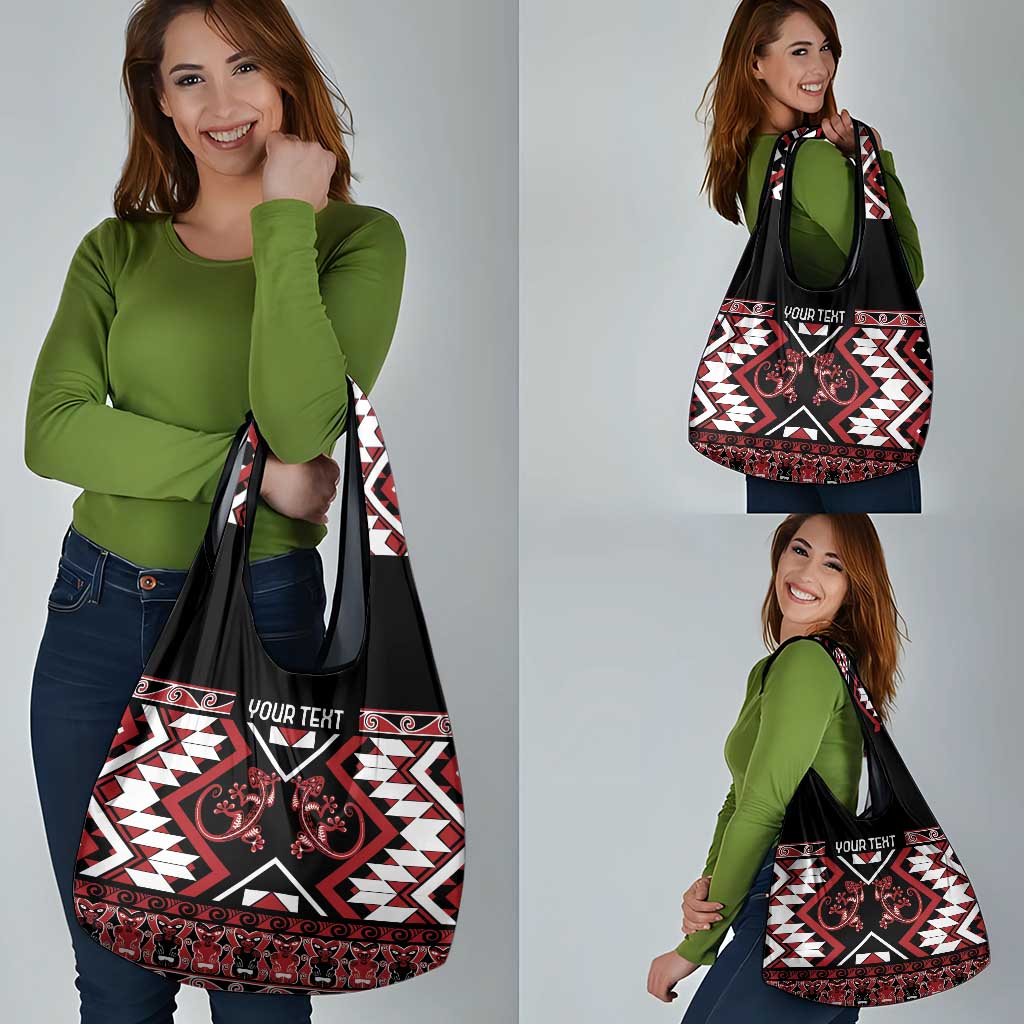 Personalised Aotearoa Waitangi Grocery Bag Taniko Motifs - Mania Gecko