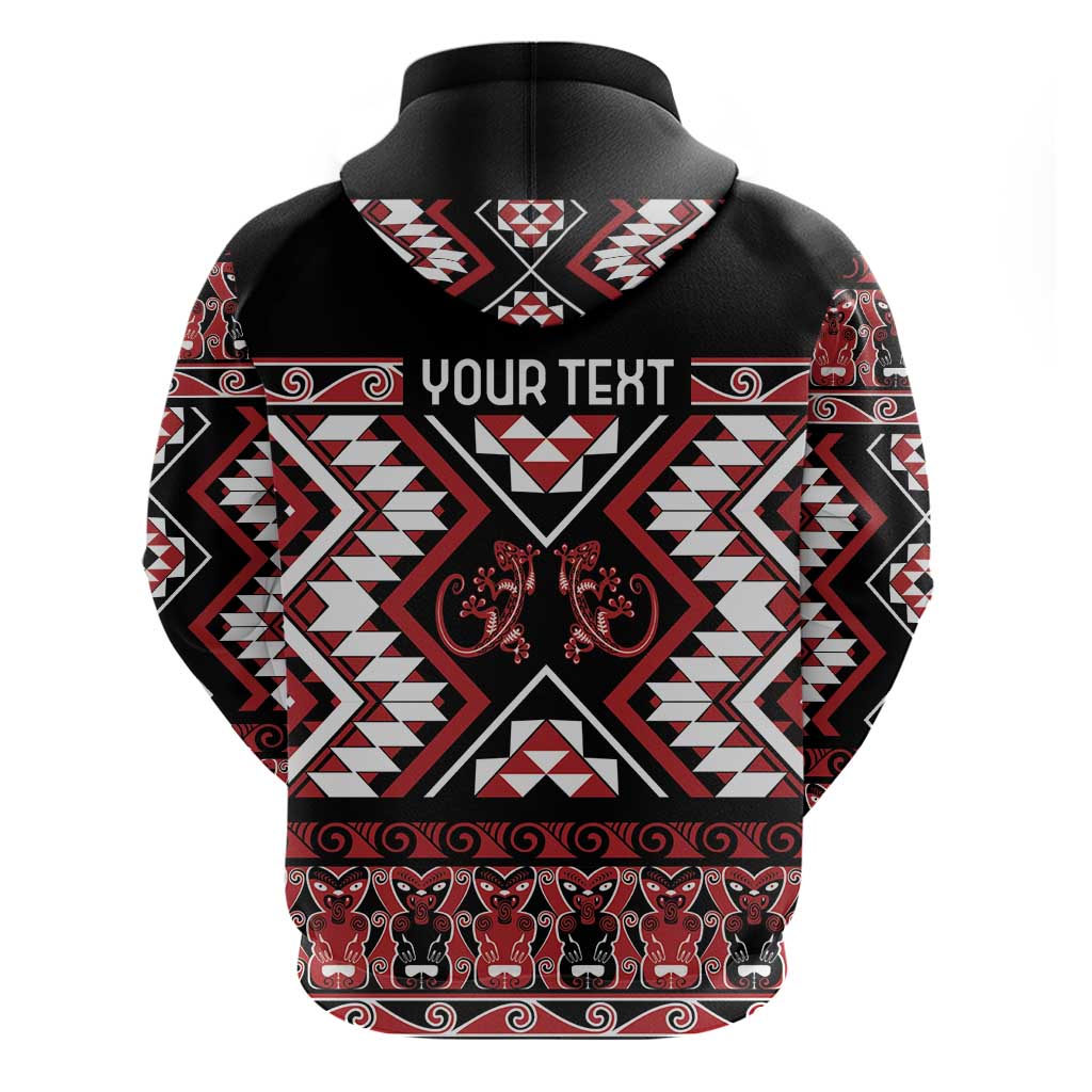 Personalised Aotearoa Waitangi Hoodie Taniko Motifs - Mania Gecko