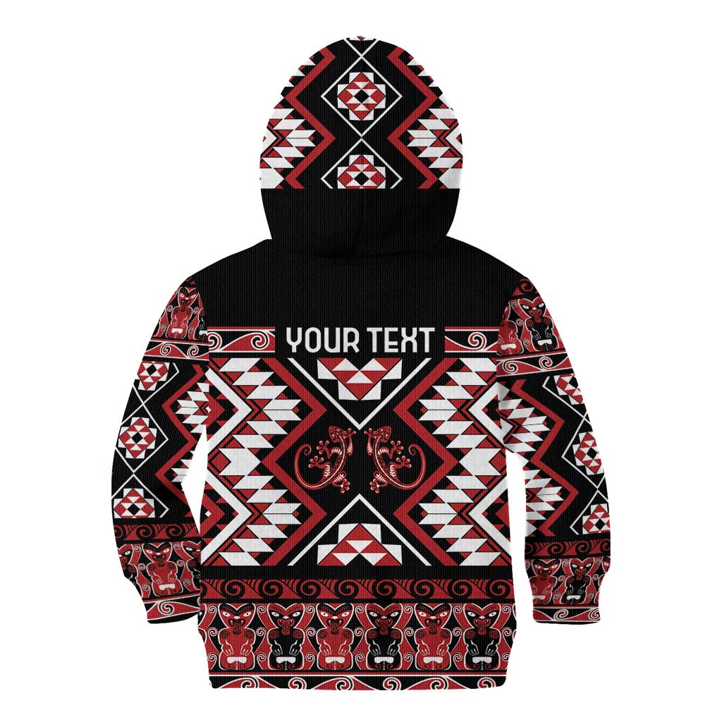 Personalised Aotearoa Waitangi Kid Hoodie Taniko Motifs - Mania Gecko