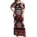 Personalised Aotearoa Waitangi Off Shoulder Maxi Dress Taniko Motifs - Mania Gecko