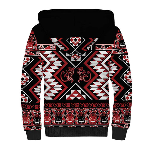 Personalised Aotearoa Waitangi Sherpa Hoodie Taniko Motifs - Mania Gecko