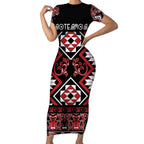 Personalised Aotearoa Waitangi Short Sleeve Bodycon Dress Taniko Motifs - Mania Gecko