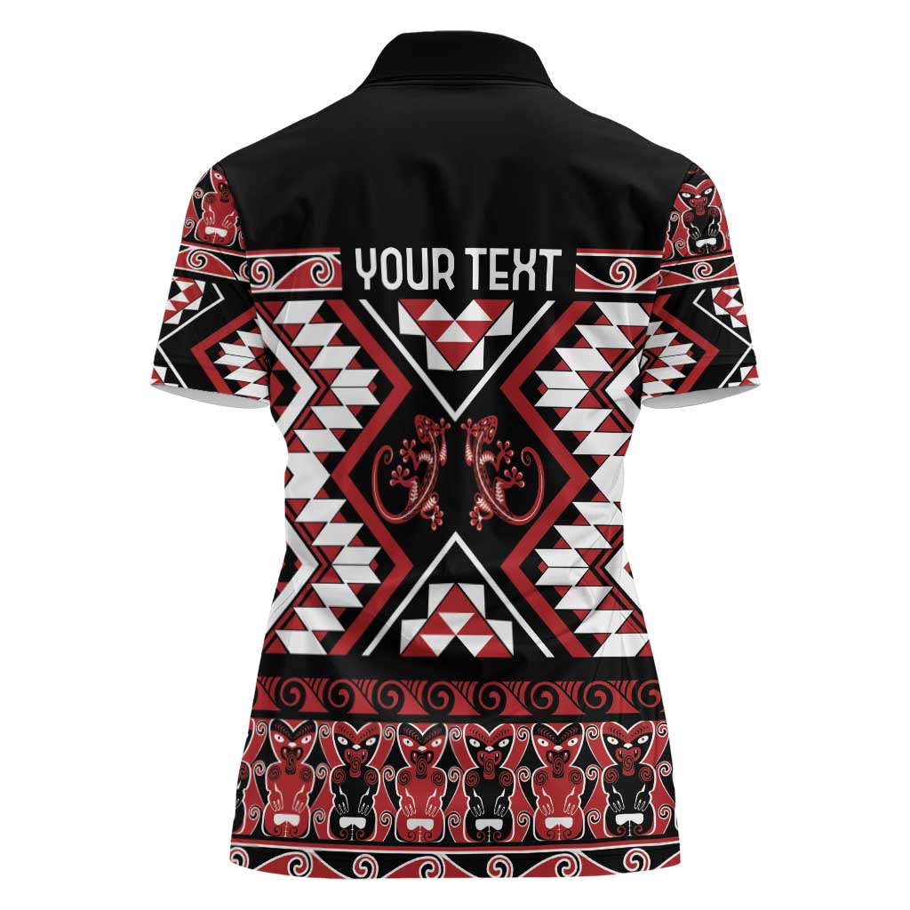 Personalised Aotearoa Waitangi Women Polo Shirt Taniko Motifs - Mania Gecko