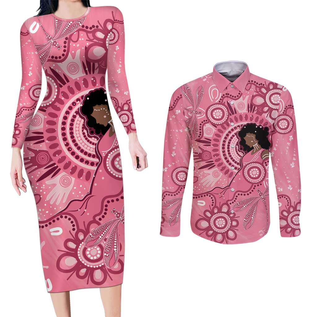 Australia Women's Day Aboriginal Couples Matching Long Sleeve Bodycon Dress and Long Sleeve Button Shirt Mother's Love