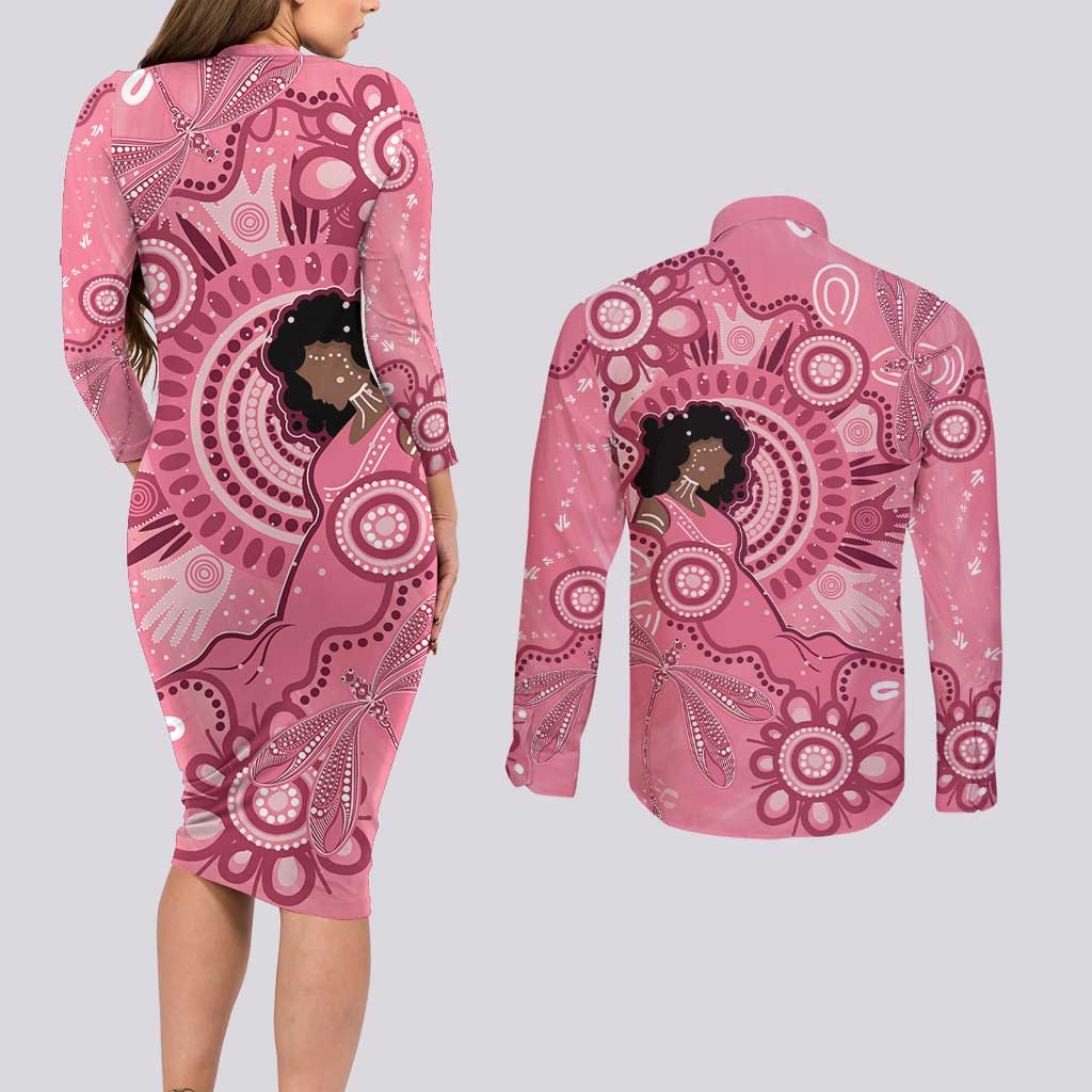 Australia Women's Day Aboriginal Couples Matching Long Sleeve Bodycon Dress and Long Sleeve Button Shirt Mother's Love