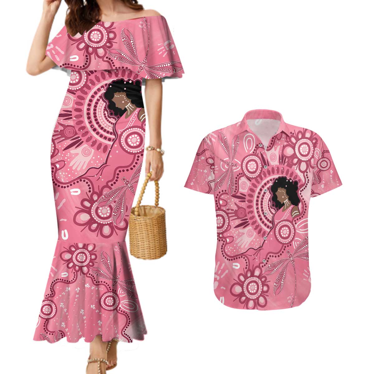 Australia Women's Day Aboriginal Couples Matching Mermaid Dress and Hawaiian Shirt Mother's Love