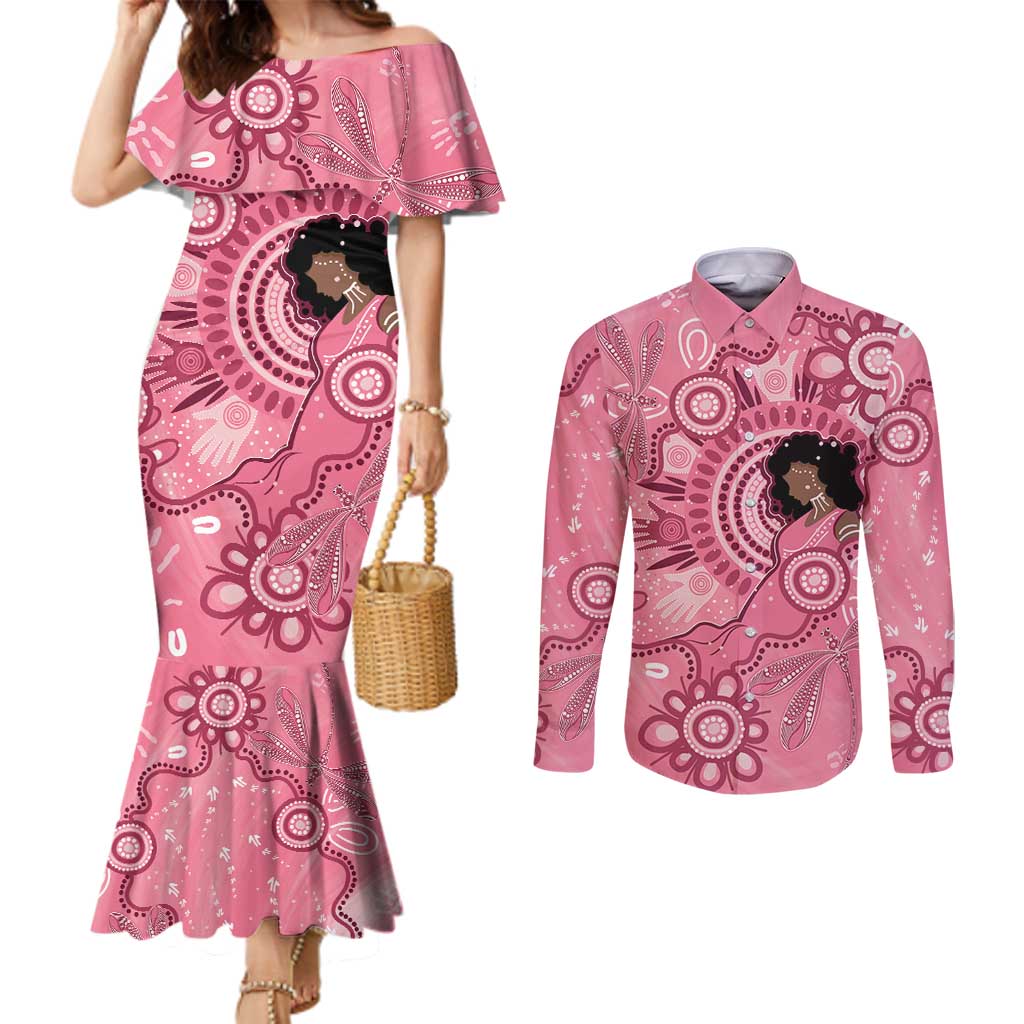 Australia Women's Day Aboriginal Couples Matching Mermaid Dress and Long Sleeve Button Shirt Mother's Love