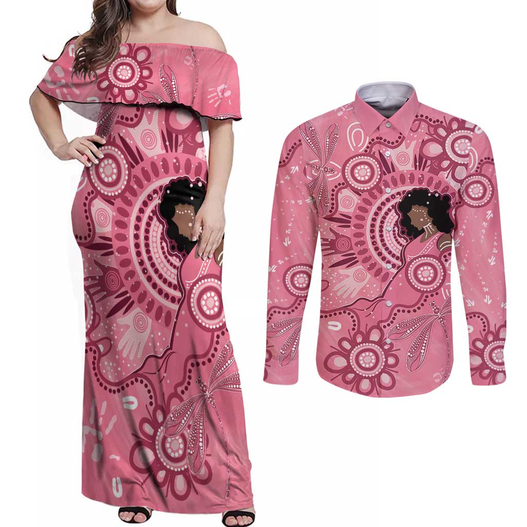 Australia Women's Day Aboriginal Couples Matching Off Shoulder Maxi Dress and Long Sleeve Button Shirt Mother's Love