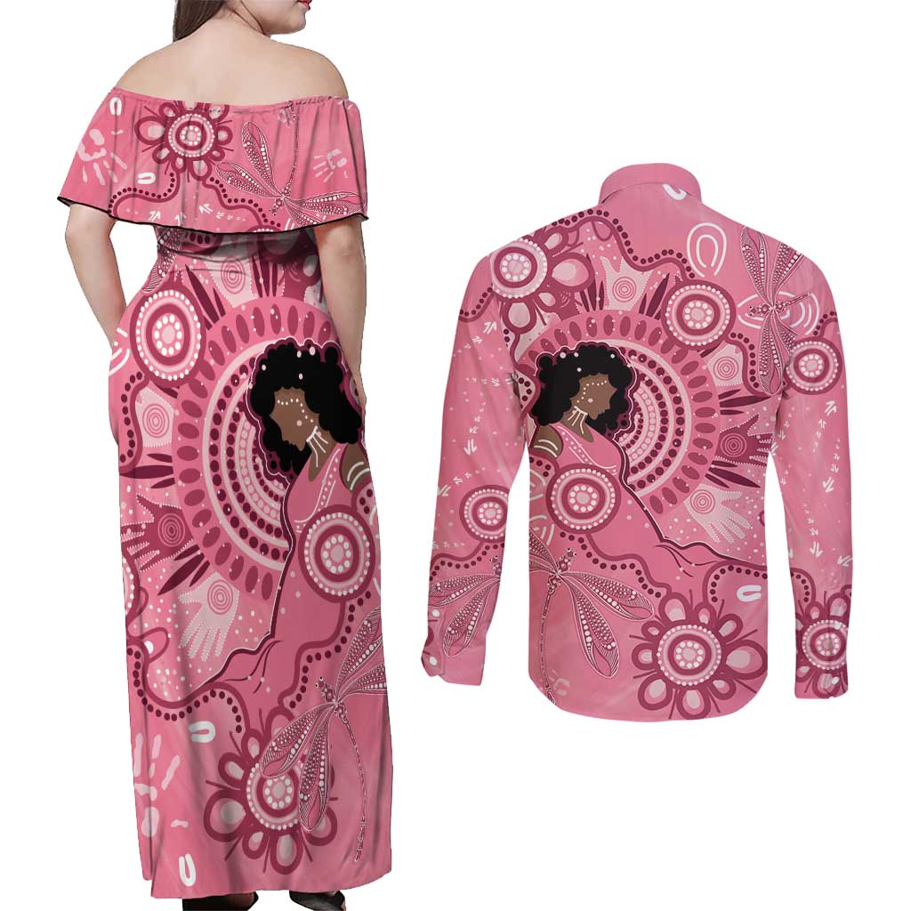 Australia Women's Day Aboriginal Couples Matching Off Shoulder Maxi Dress and Long Sleeve Button Shirt Mother's Love