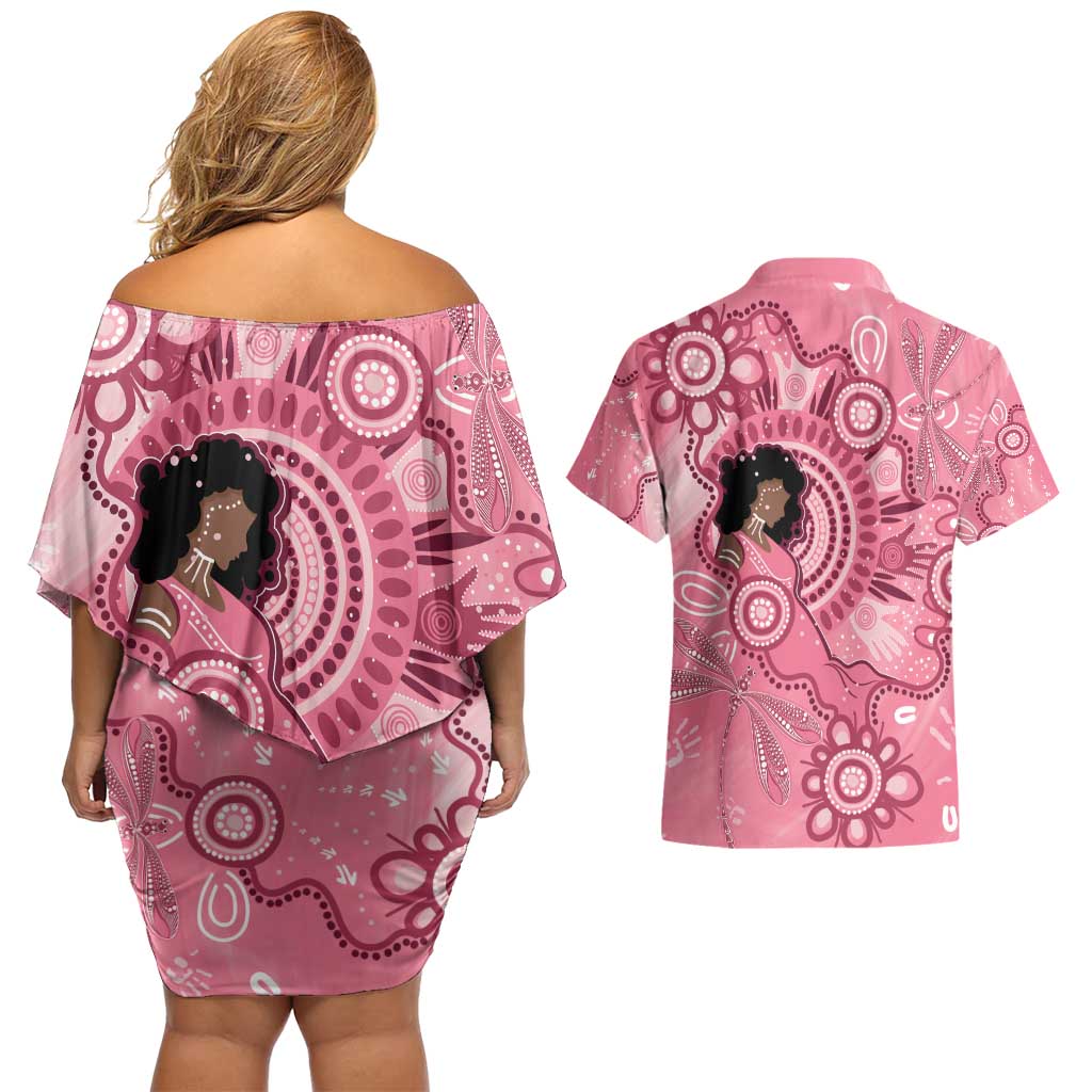 Australia Women's Day Aboriginal Couples Matching Off Shoulder Short Dress and Hawaiian Shirt Mother's Love