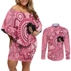 Australia Women's Day Aboriginal Couples Matching Off Shoulder Short Dress and Long Sleeve Button Shirt Mother's Love