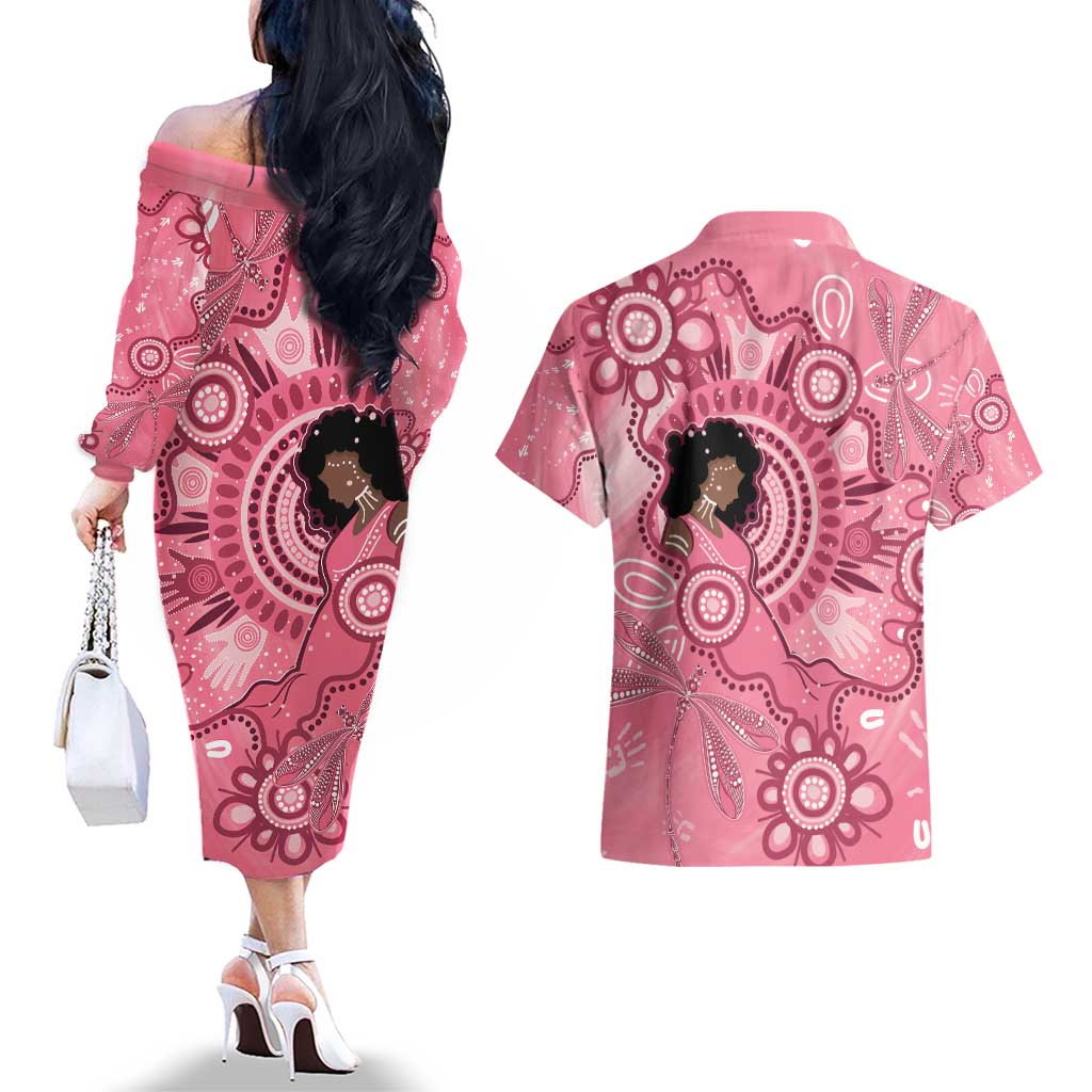 Australia Women's Day Aboriginal Couples Matching Off The Shoulder Long Sleeve Dress and Hawaiian Shirt Mother's Love