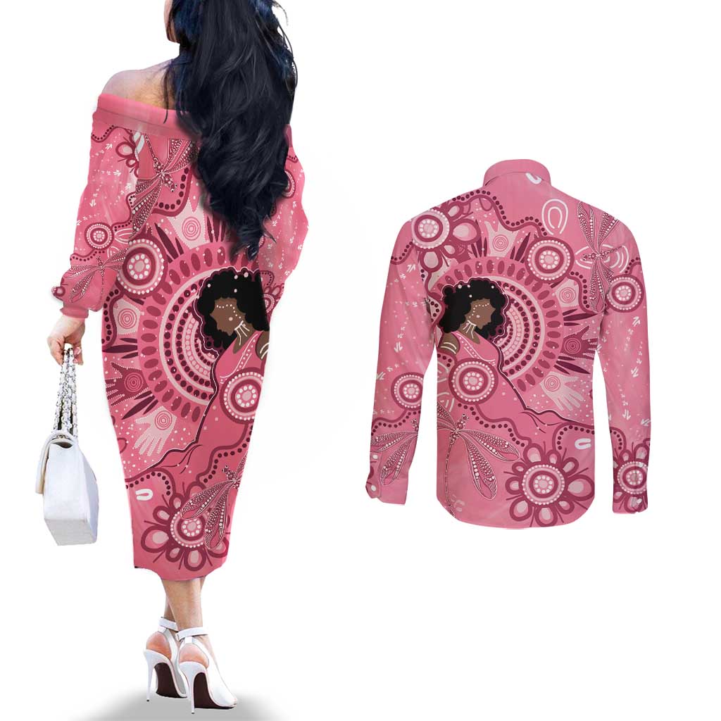 Australia Women's Day Aboriginal Couples Matching Off The Shoulder Long Sleeve Dress and Long Sleeve Button Shirt Mother's Love