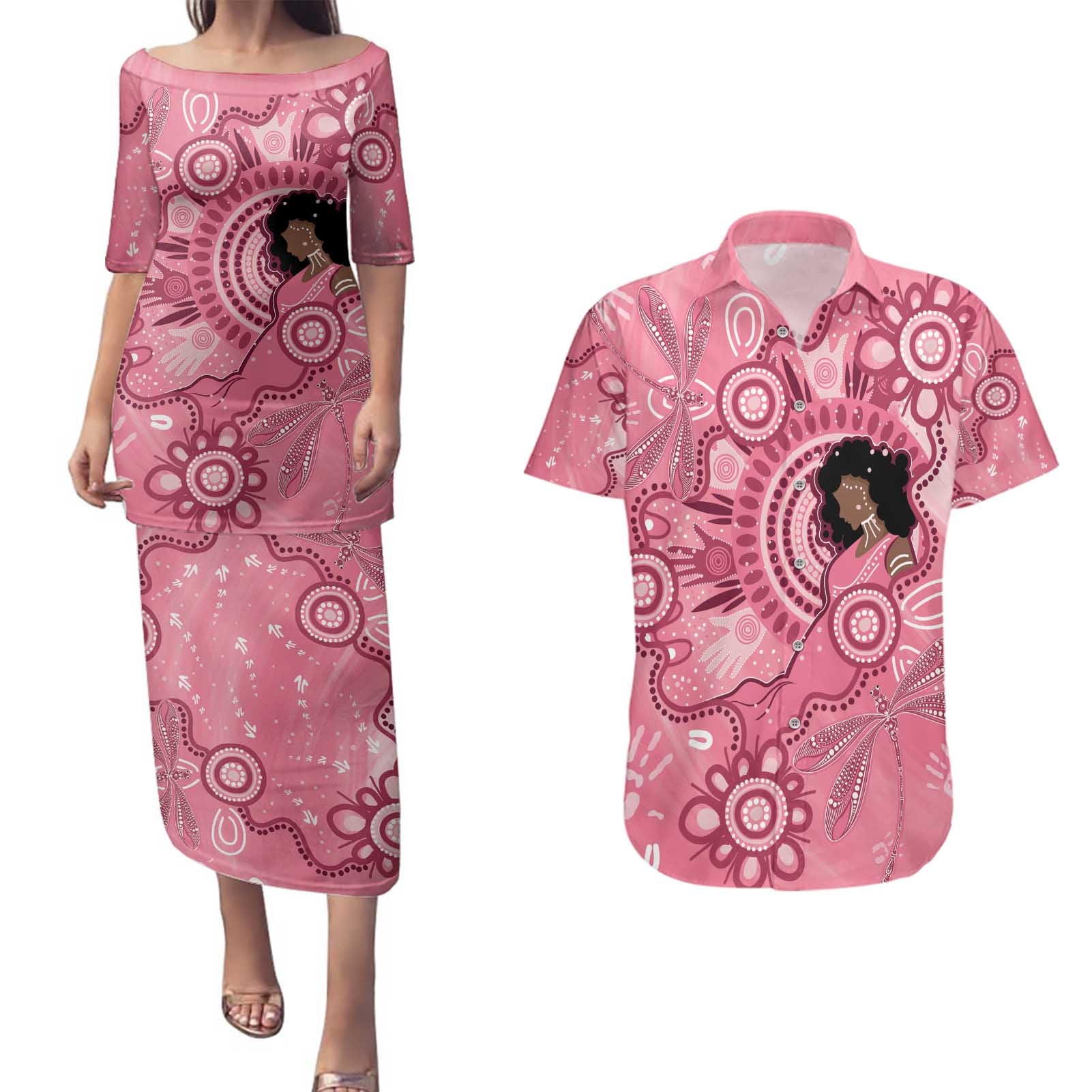 Australia Women's Day Aboriginal Couples Matching Puletasi and Hawaiian Shirt Mother's Love