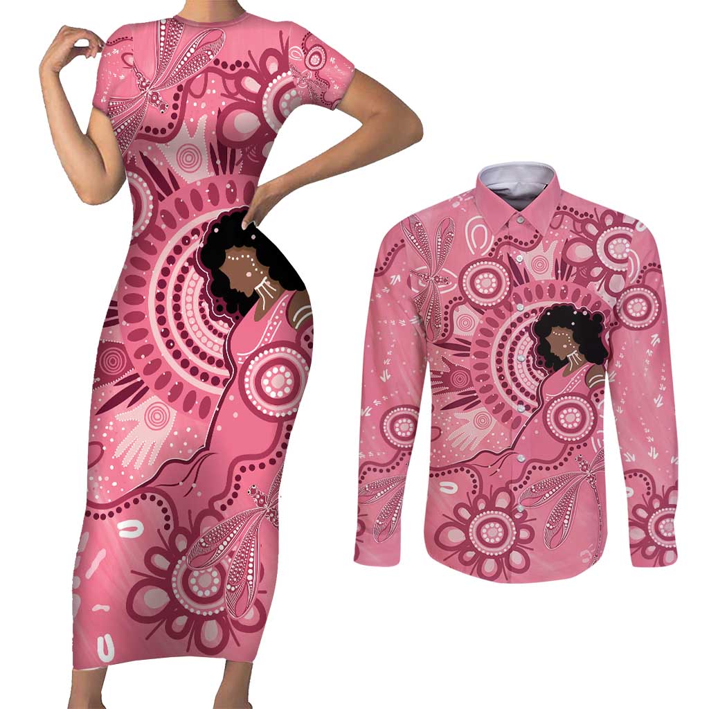 Australia Women's Day Aboriginal Couples Matching Short Sleeve Bodycon Dress and Long Sleeve Button Shirt Mother's Love