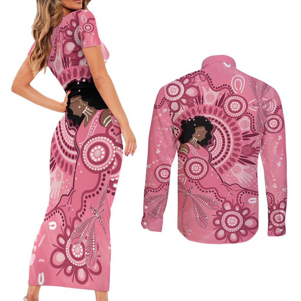 Australia Women's Day Aboriginal Couples Matching Short Sleeve Bodycon Dress and Long Sleeve Button Shirt Mother's Love