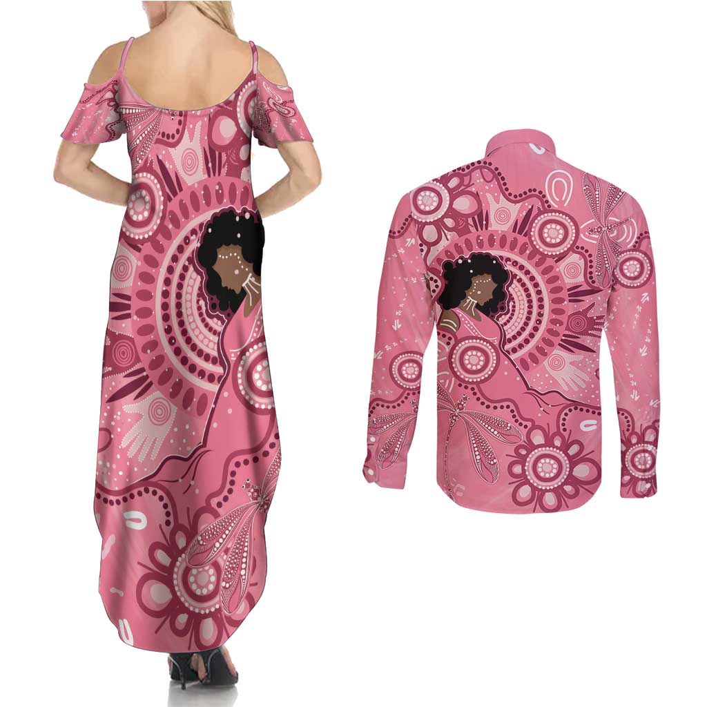 Australia Women's Day Aboriginal Couples Matching Summer Maxi Dress and Long Sleeve Button Shirt Mother's Love