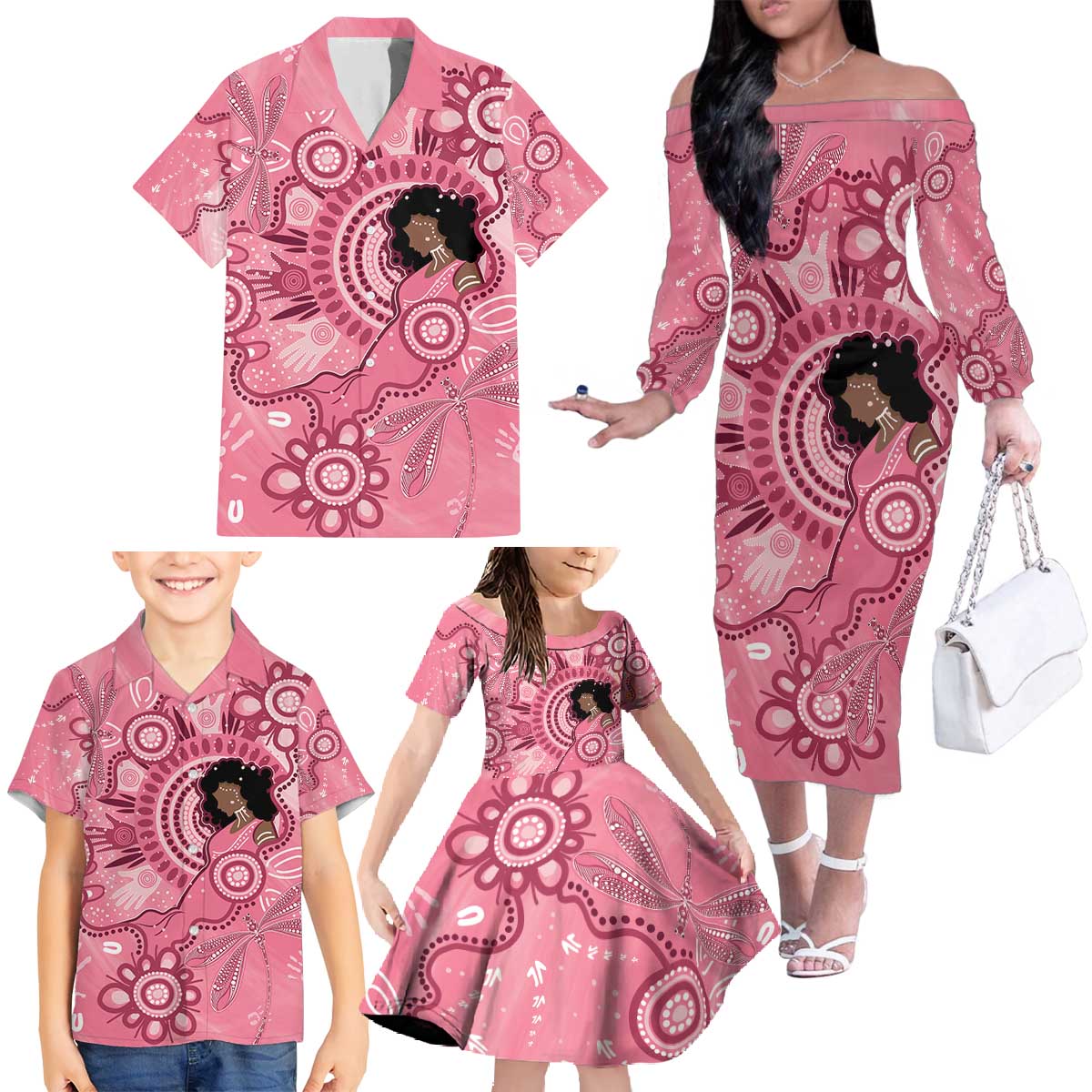 Australia Women's Day Aboriginal Family Matching Off The Shoulder Long Sleeve Dress and Hawaiian Shirt Mother's Love