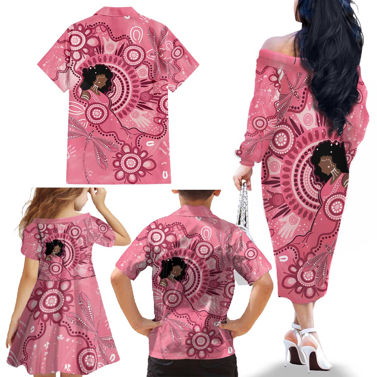 Australia Women's Day Aboriginal Family Matching Off The Shoulder Long Sleeve Dress and Hawaiian Shirt Mother's Love