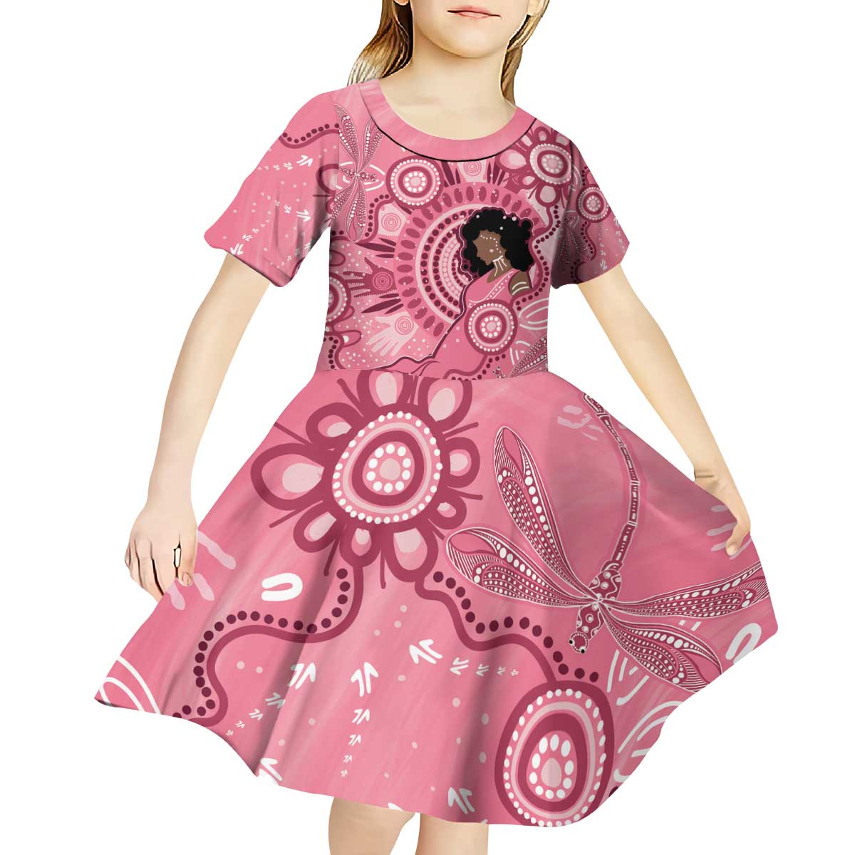 Australia Women's Day Aboriginal Kid Short Sleeve Dress Mother's Love