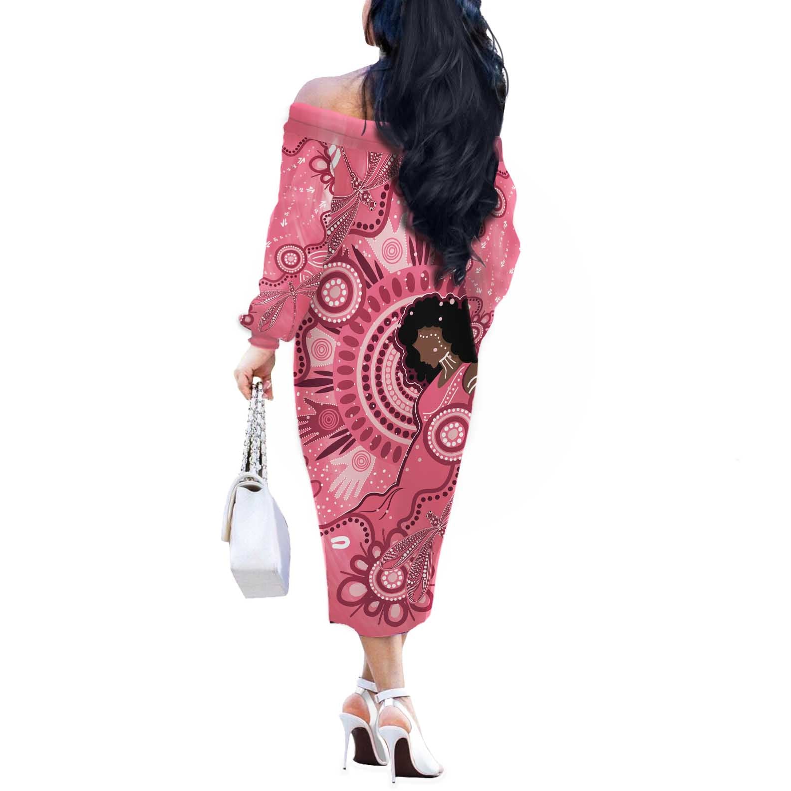 Australia Women's Day Aboriginal Off The Shoulder Long Sleeve Dress Mother's Love
