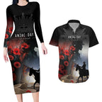 Anzac Day Couples Matching Long Sleeve Bodycon Dress and Hawaiian Shirt Women In War - Lest We Forget