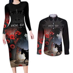 Anzac Day Couples Matching Long Sleeve Bodycon Dress and Long Sleeve Button Shirt Women In War - Lest We Forget