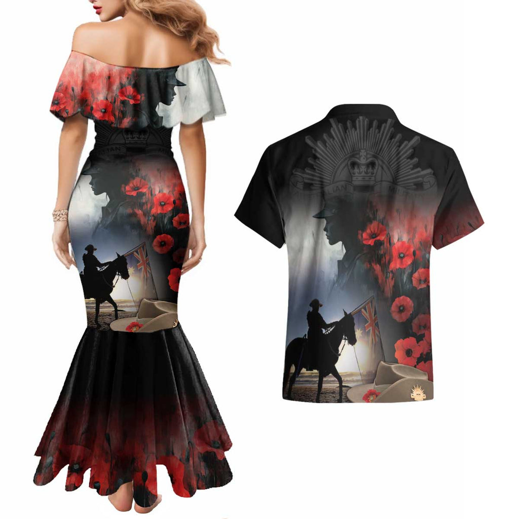 Anzac Day Couples Matching Mermaid Dress and Hawaiian Shirt Women In War - Lest We Forget