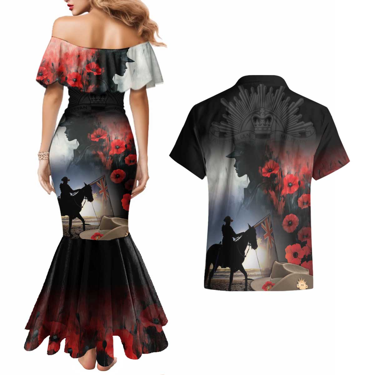 Anzac Day Couples Matching Mermaid Dress and Hawaiian Shirt Women In War - Lest We Forget