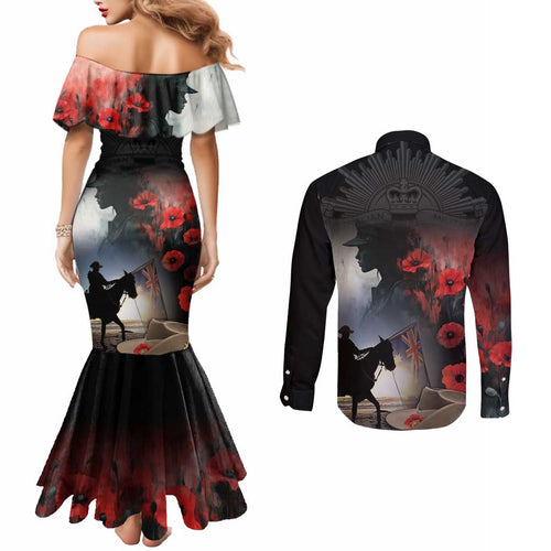 Anzac Day Couples Matching Mermaid Dress and Long Sleeve Button Shirt Women In War - Lest We Forget