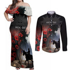 Anzac Day Couples Matching Off Shoulder Maxi Dress and Long Sleeve Button Shirt Women In War - Lest We Forget