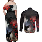 Anzac Day Couples Matching Off Shoulder Maxi Dress and Long Sleeve Button Shirt Women In War - Lest We Forget