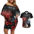 Anzac Day Couples Matching Off Shoulder Short Dress and Hawaiian Shirt Women In War - Lest We Forget