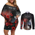 Anzac Day Couples Matching Off Shoulder Short Dress and Long Sleeve Button Shirt Women In War - Lest We Forget