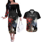 Anzac Day Couples Matching Off The Shoulder Long Sleeve Dress and Hawaiian Shirt Women In War - Lest We Forget