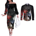 Anzac Day Couples Matching Off The Shoulder Long Sleeve Dress and Long Sleeve Button Shirt Women In War - Lest We Forget