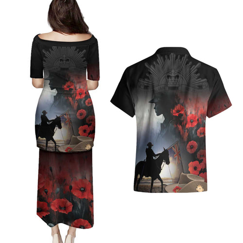 Anzac Day Couples Matching Puletasi and Hawaiian Shirt Women In War - Lest We Forget