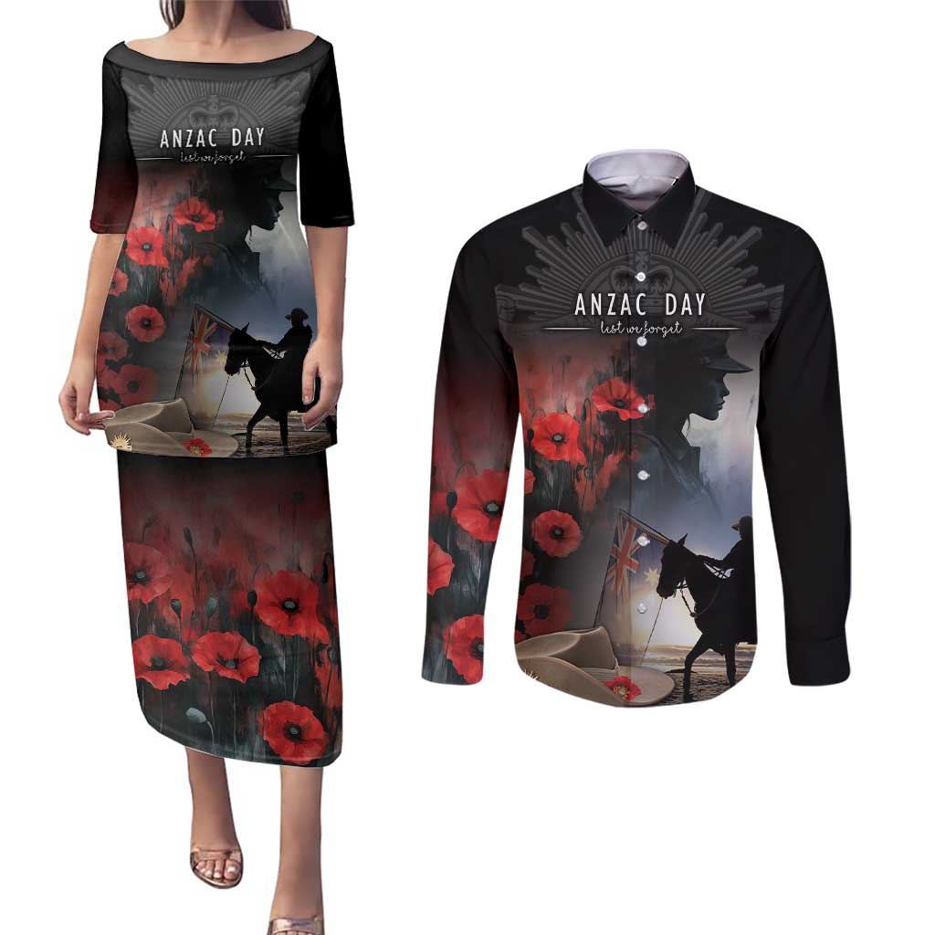 Anzac Day Couples Matching Puletasi and Long Sleeve Button Shirt Women In War - Lest We Forget