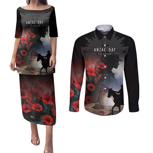 Anzac Day Couples Matching Puletasi and Long Sleeve Button Shirt Women In War - Lest We Forget