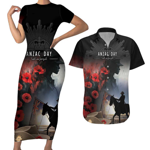 Anzac Day Couples Matching Short Sleeve Bodycon Dress and Hawaiian Shirt Women In War - Lest We Forget