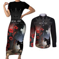 Anzac Day Couples Matching Short Sleeve Bodycon Dress and Long Sleeve Button Shirt Women In War - Lest We Forget